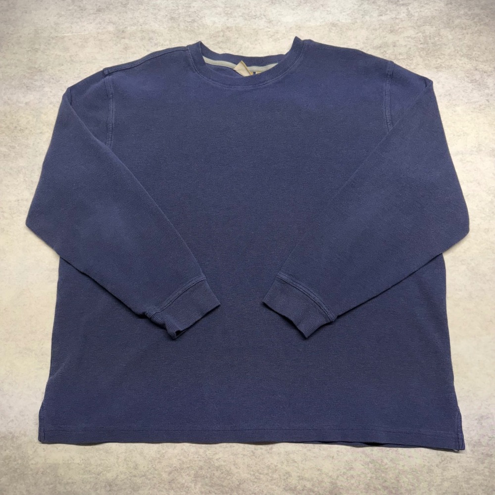 LL Bean Waffle Knit Crew Neck Mens XL Blue Long Sleeve Thermal Shirt 187242